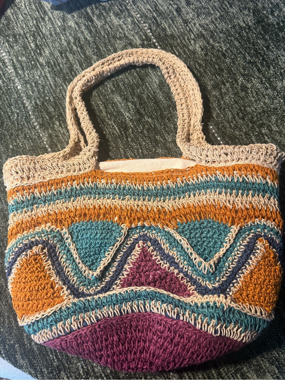 Zara Multicolor Handwoven Straw Tote — Teal, Mustard, Purple & Cream